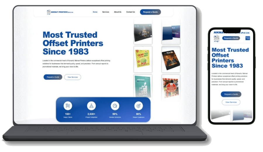 The Nikmat Printers website, an offset printing company in Karachi